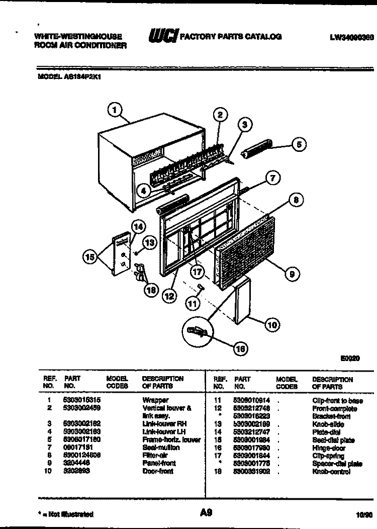 CABINET PARTS Diagram and Parts List for AS184P2K1  Frigidaire Air Conditioner