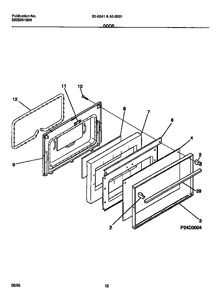 DOOR Diagram and Parts List for 30-2251-23-08  Tappan Range