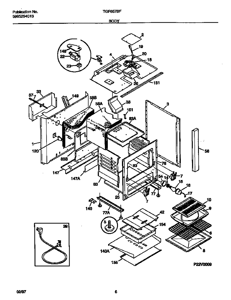 BODY Diagram and Parts List for TGF657BFB1  Tappan Range