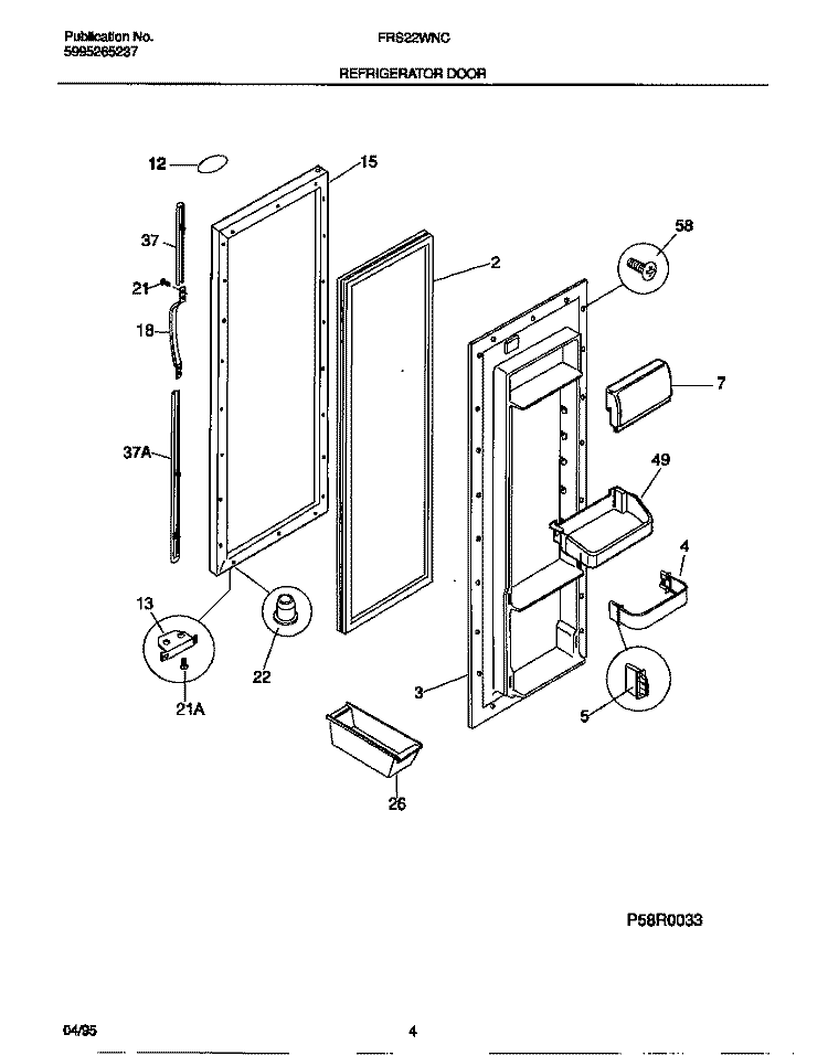 REFRIGERATOR DOOR Diagram and Parts List for FRS22WNCW0  Frigidaire Refrigerator