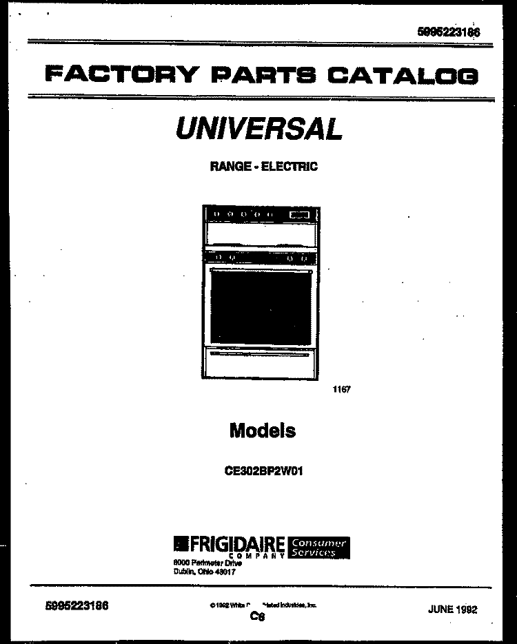 COVER Diagram and Parts List for CE302BP2W1  Frigidaire Range