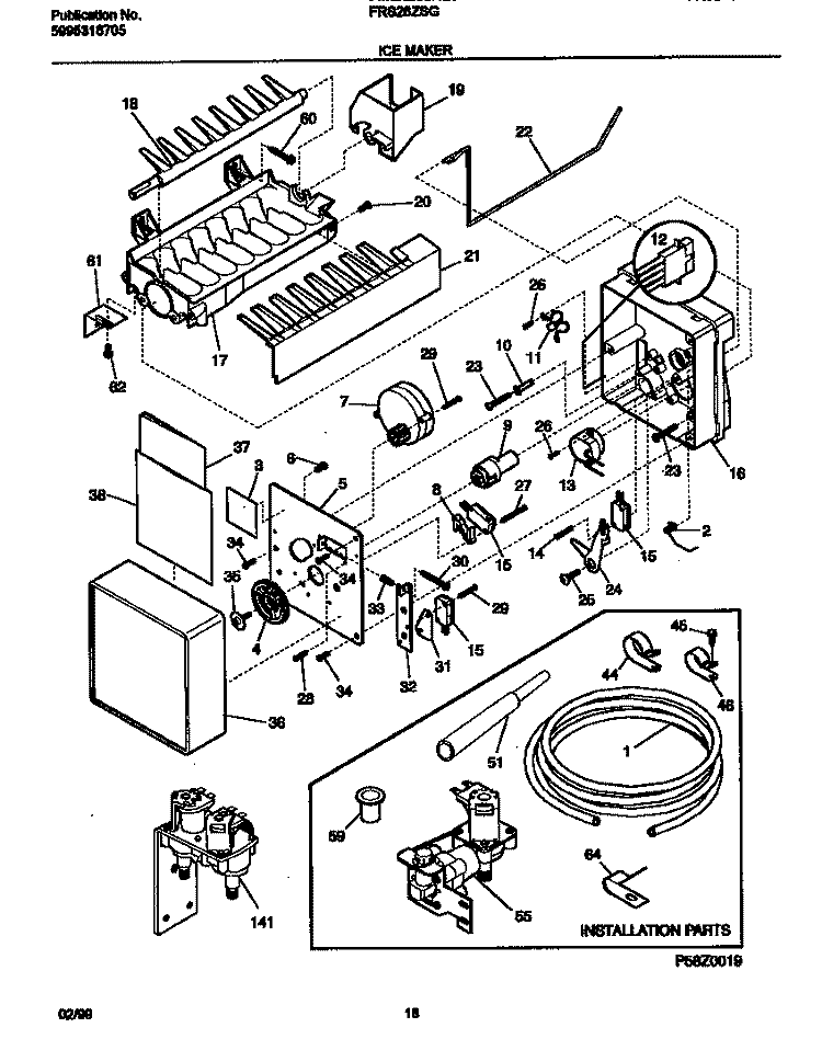 ICE MAKER Diagram and Parts List for FRS26ZSGB3  Frigidaire Refrigerator
