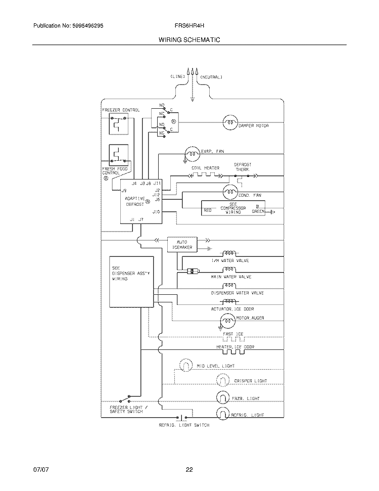WIRING SCHEMATIC Diagram and Parts List for FRS6HR4HB4  Frigidaire Refrigerator