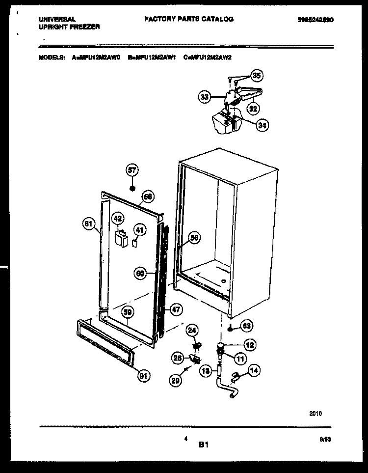 CABINET PARTS Diagram and Parts List for MFU12M2AW1  Tappan Freezer