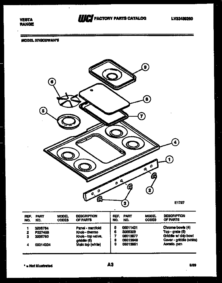 COOKTOP PARTS Diagram and Parts List for 37IGCDWAN5  Tappan Range