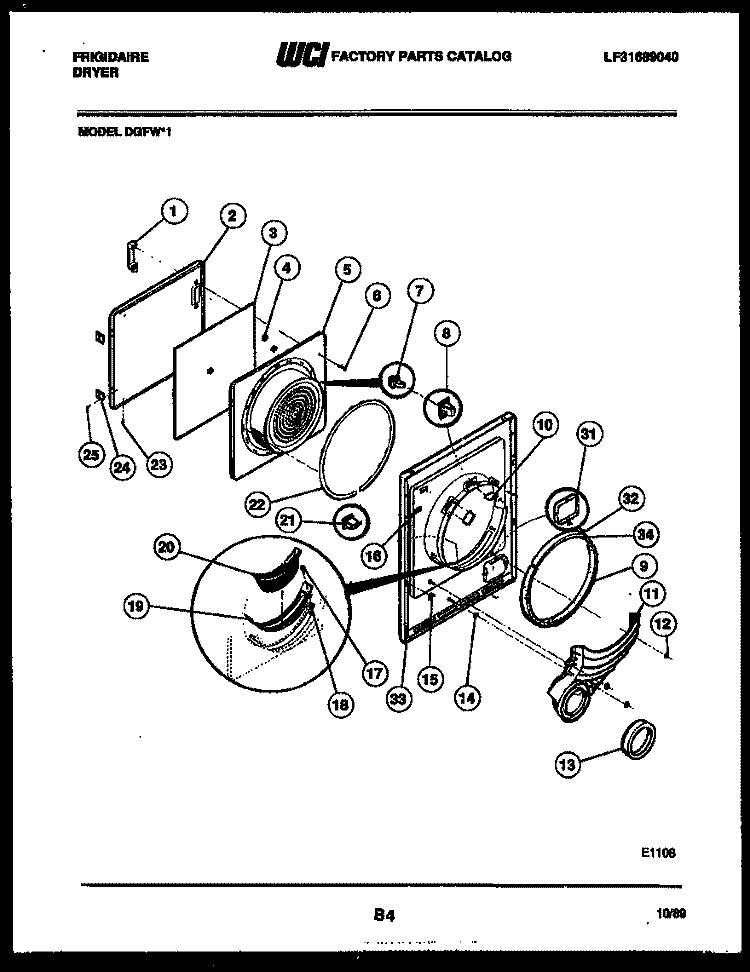 DOOR PARTS Diagram and Parts List for DGFW1  Frigidaire Dryer