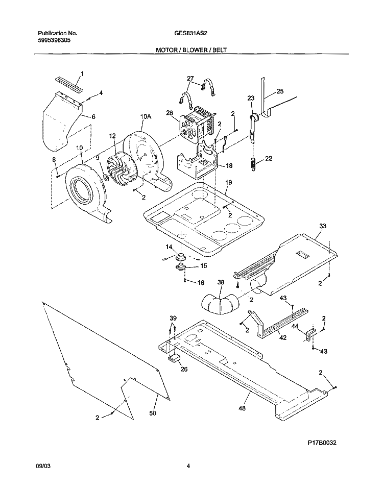 MOTOR / BLOWER / BELT Diagram and Parts List for GES831AS2  Gibson Washer Dryer Combo