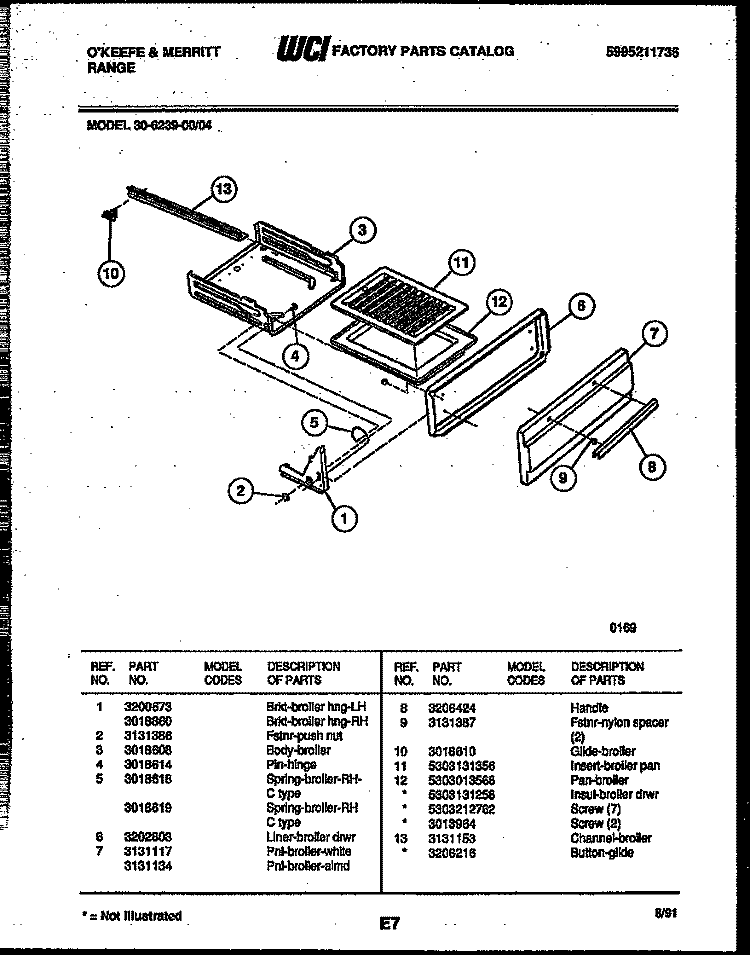 BROILER DRAWER PARTS Diagram and Parts List for 30-6239-23-04  Tappan Range