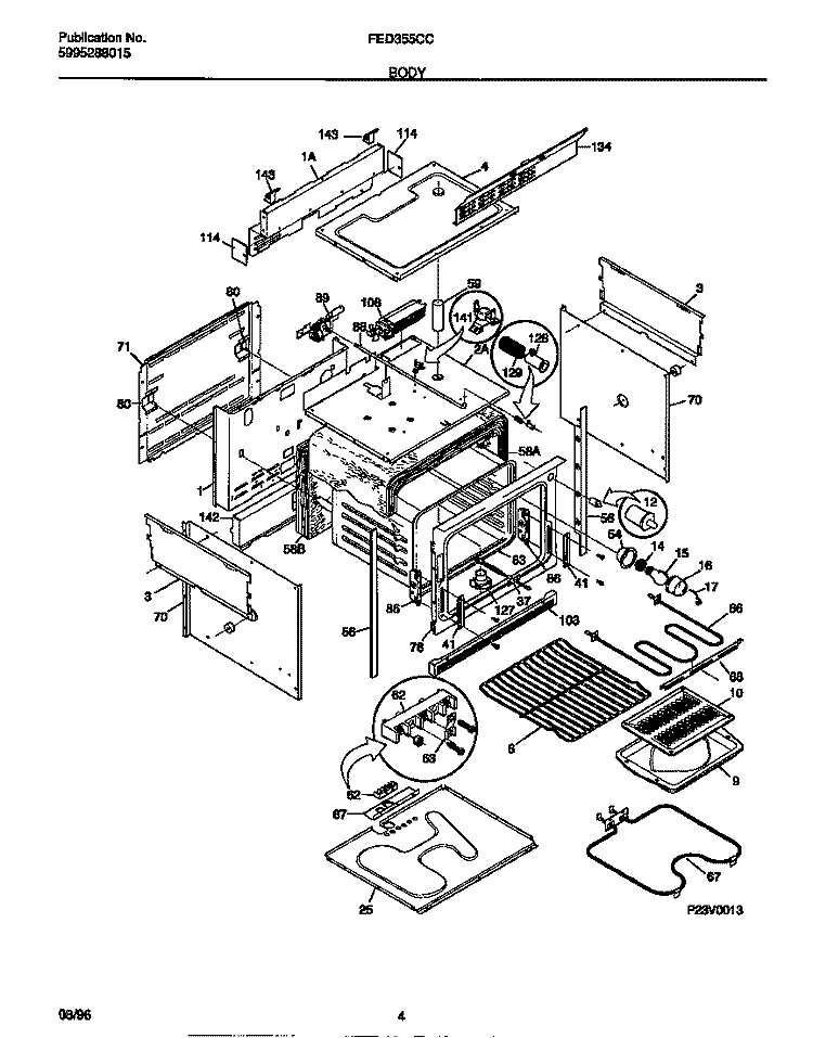 BODY Diagram and Parts List for FED355CCTG  Frigidaire Range