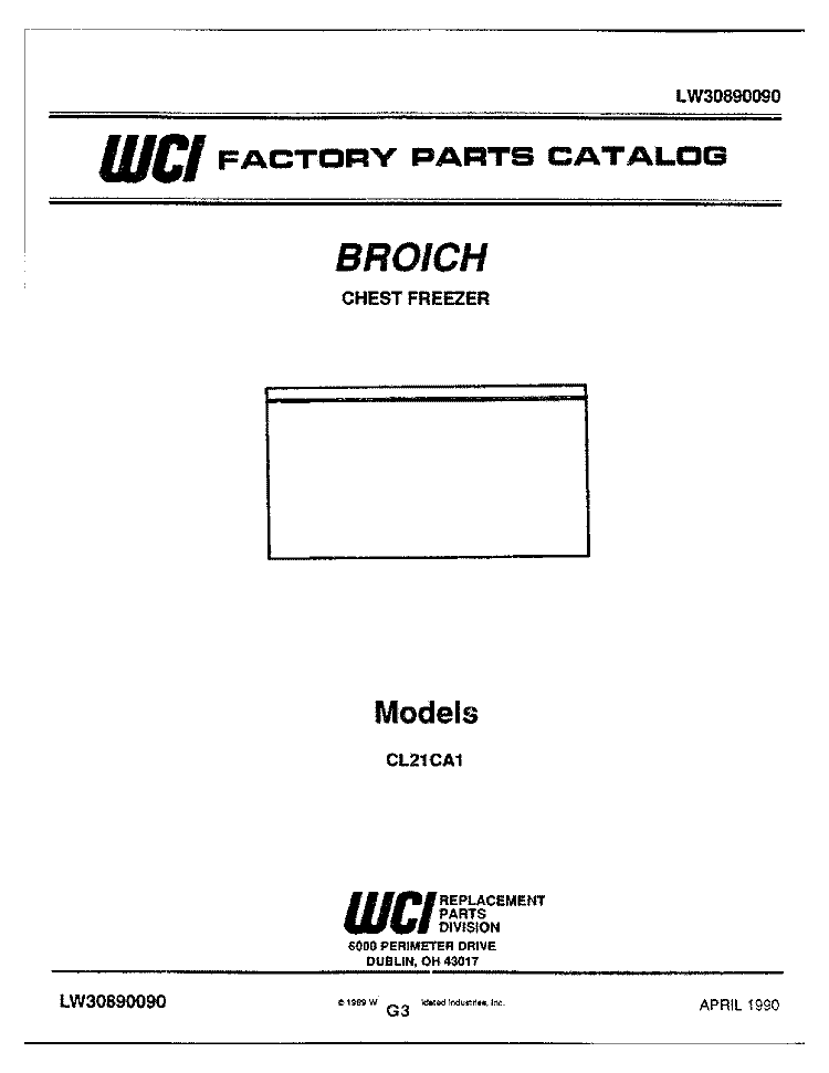 COVER Diagram and Parts List for CL21CA1  Frigidaire Freezer