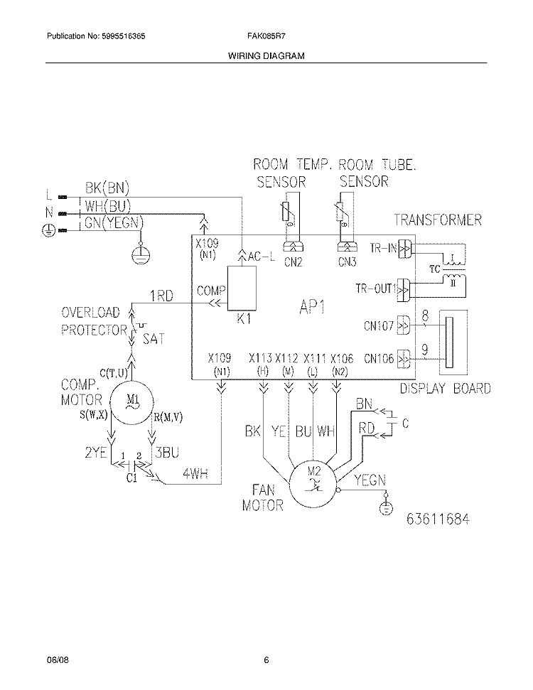 WIRING DIAGRAM Diagram and Parts List for FAK085R7V13  Frigidaire Air Conditioner
