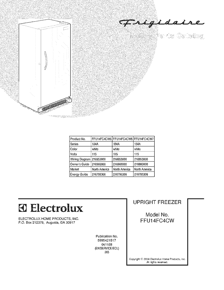 COVER Diagram and Parts List for FFU14FC4CW6  Frigidaire Freezer