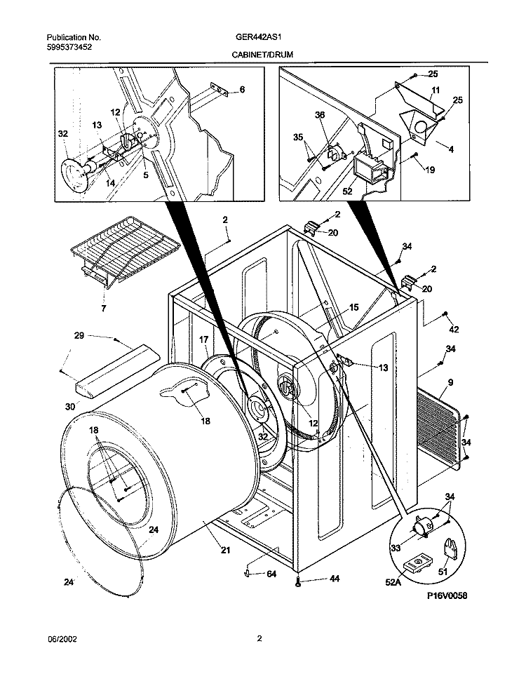 DRY CAB, HEATER Diagram and Parts List for GER442AS1  Gibson Dryer