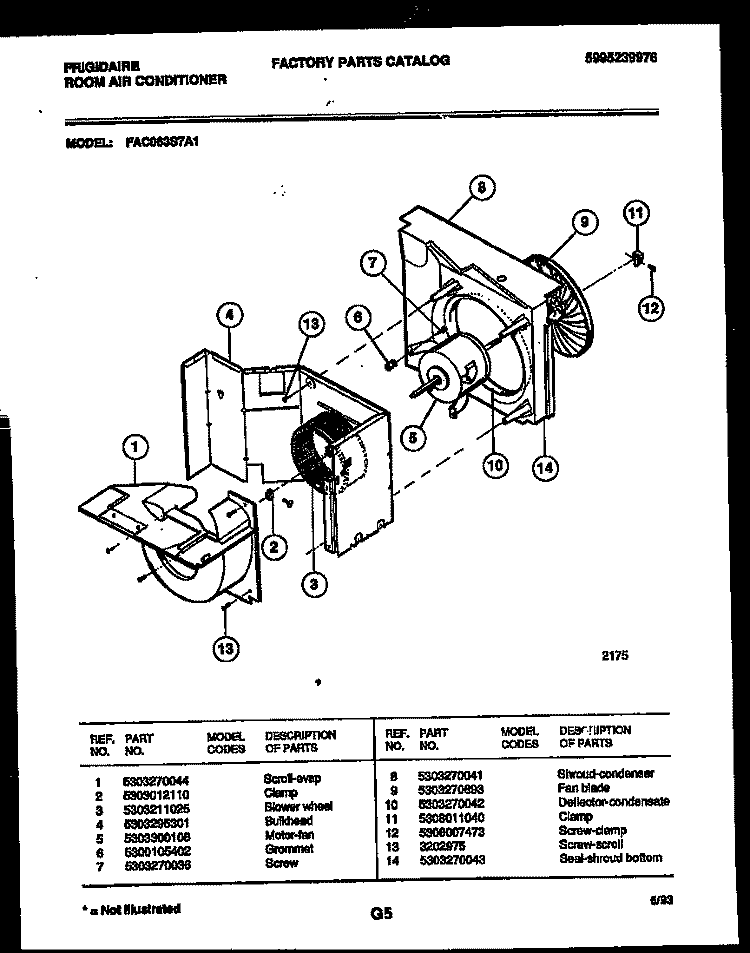 AIR HANDLING PARTS Diagram and Parts List for FAC063S7A1  Frigidaire Air Conditioner