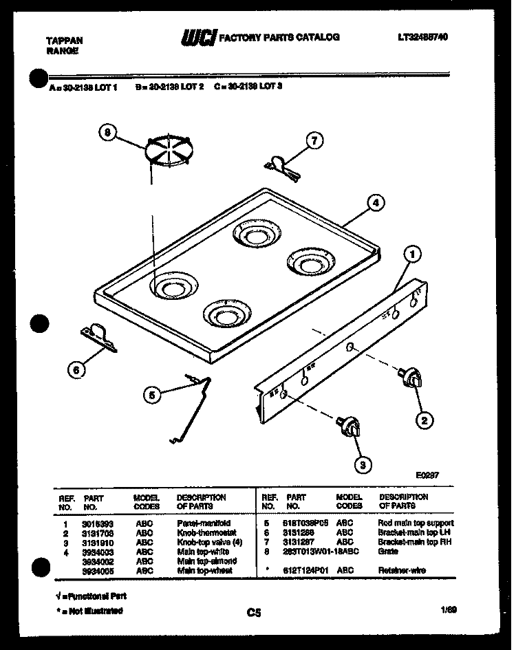 COOKTOP PARTS Diagram and Parts List for 30-2138-66-02  Tappan Range