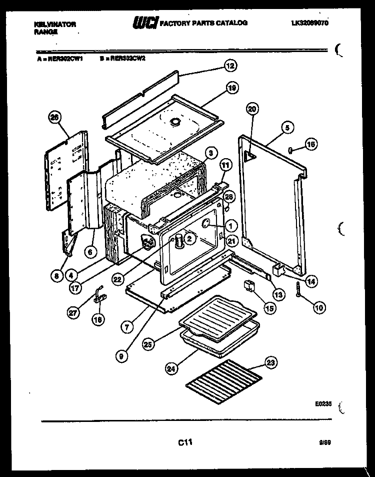 BODY PARTS Diagram and Parts List for RER302CW1  Kelvinator Range