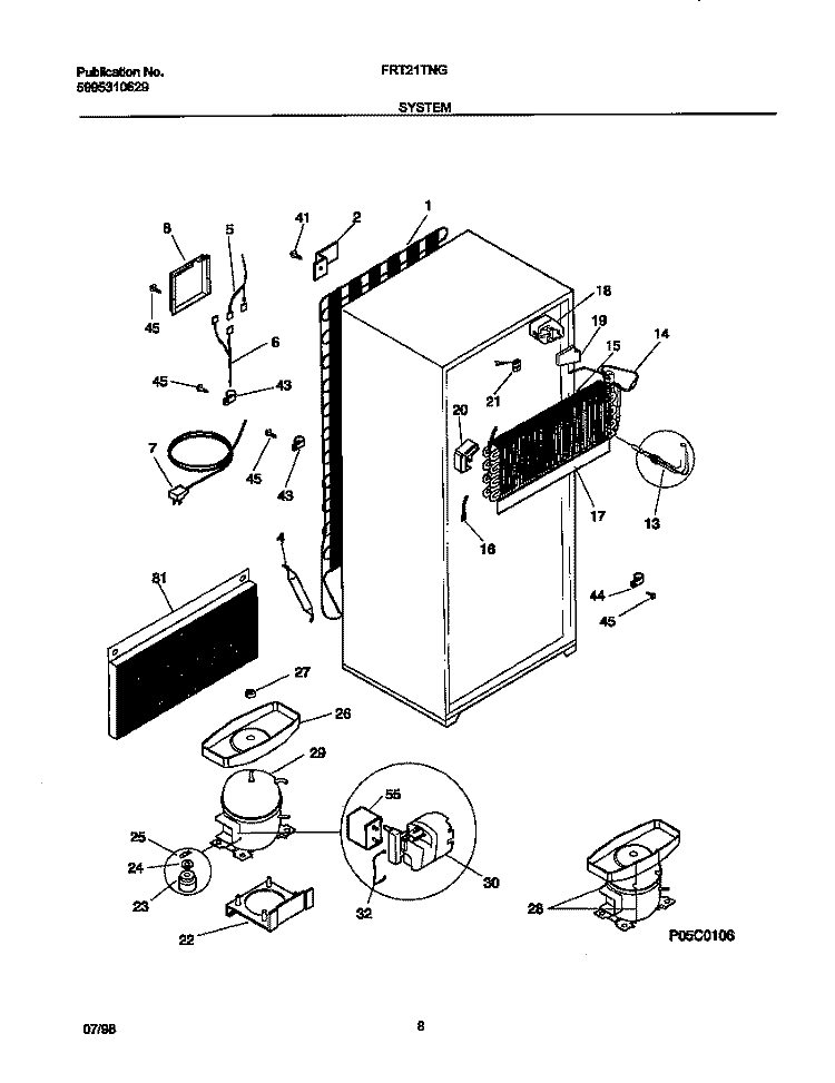 SYSTEM Diagram and Parts List for FRT21TNGW0  Frigidaire Refrigerator