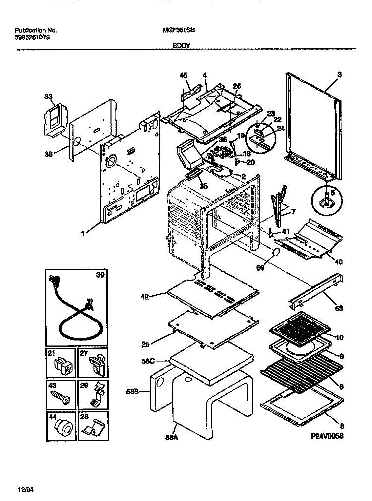 BODY Diagram and Parts List for MGF350SBDA  Frigidaire Range