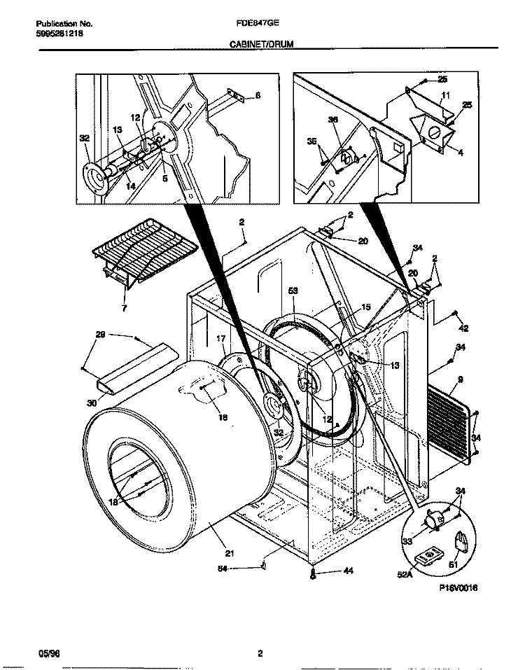CABINET / DRUM Diagram and Parts List for FDE847GET0  Frigidaire Dryer