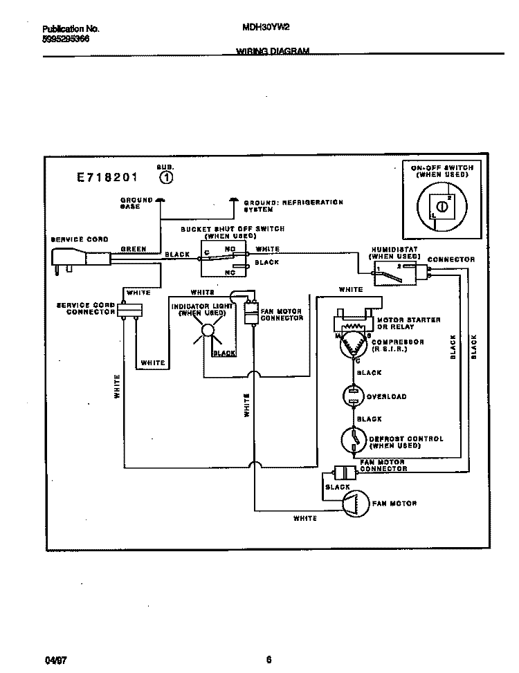 WIRING DIAGRAM Diagram and Parts List for MDH30YW2  Frigidaire Dehumidifier