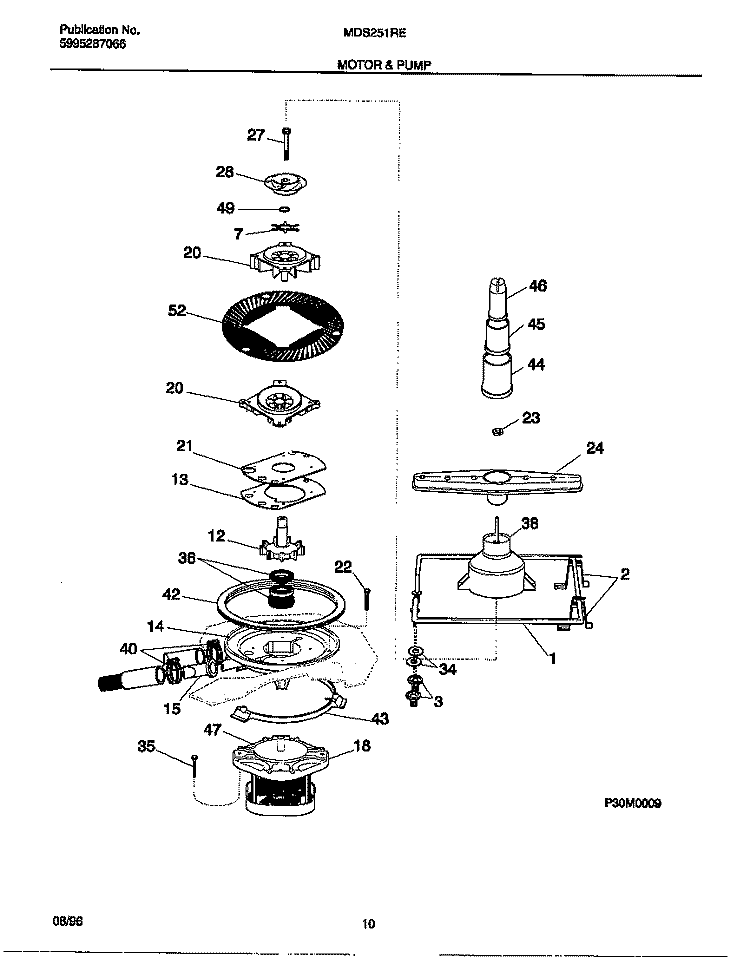 MOTOR & PUMP Diagram and Parts List for MDS251RER0  Frigidaire Dishwasher