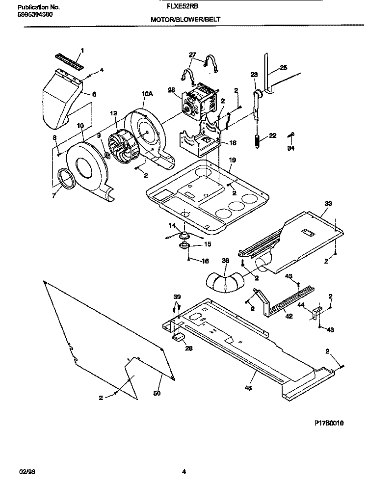 MOTOR / BLOWER / BELT Diagram and Parts List for FLXE52RBT6  Frigidaire Washer Dryer Combo
