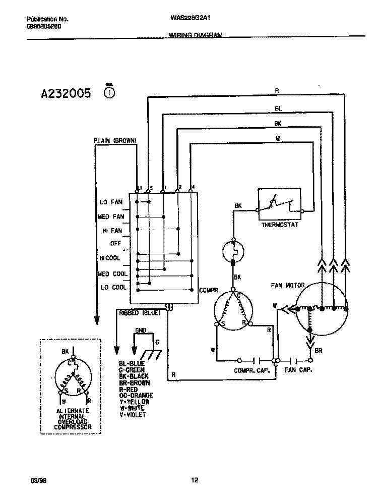 WIRING DIAGRAM Diagram and Parts List for WAS226G2A1  Frigidaire Air Conditioner