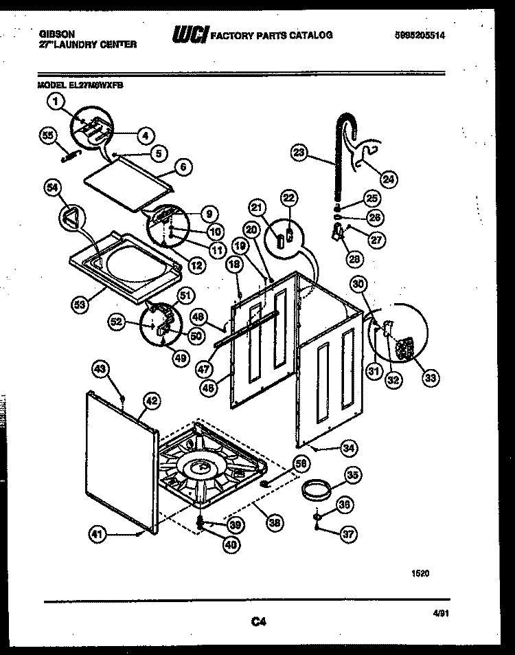 CABINET PARTS Diagram and Parts List for EL27M6WXFB  Gibson Washer Dryer Combo