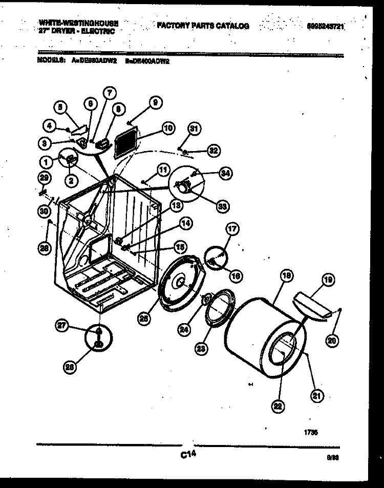CABINET AND COMPONENT PARTS Diagram and Parts List for DE400ADW2  Frigidaire Dryer