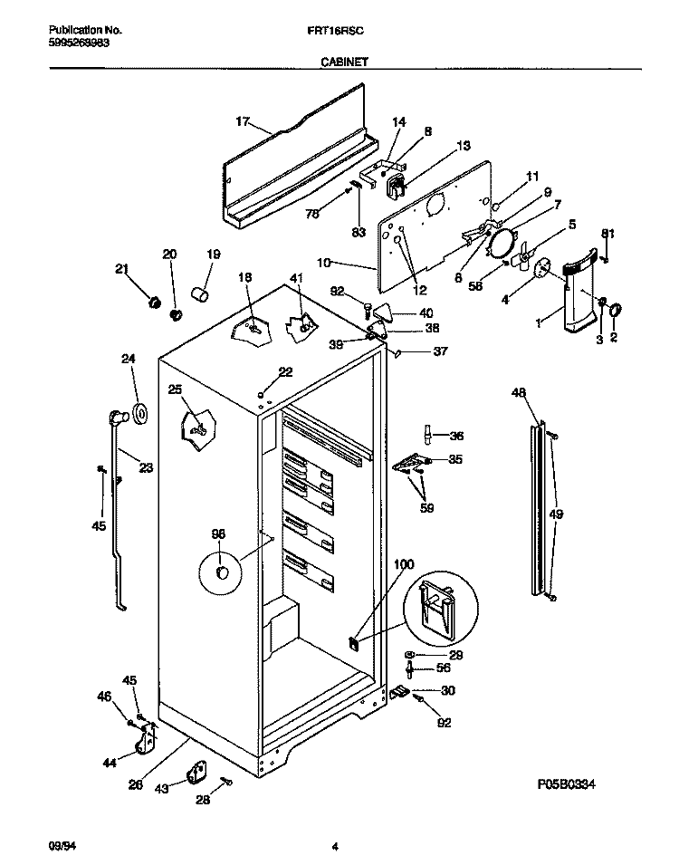 CABINET Diagram and Parts List for FRT16RSCW0  Frigidaire Refrigerator