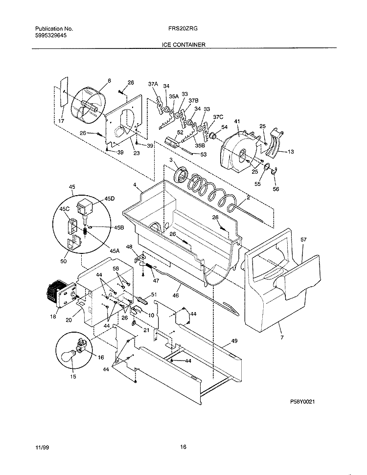 ICE CONTAINER Diagram and Parts List for FRS20ZRGB4  Frigidaire Refrigerator
