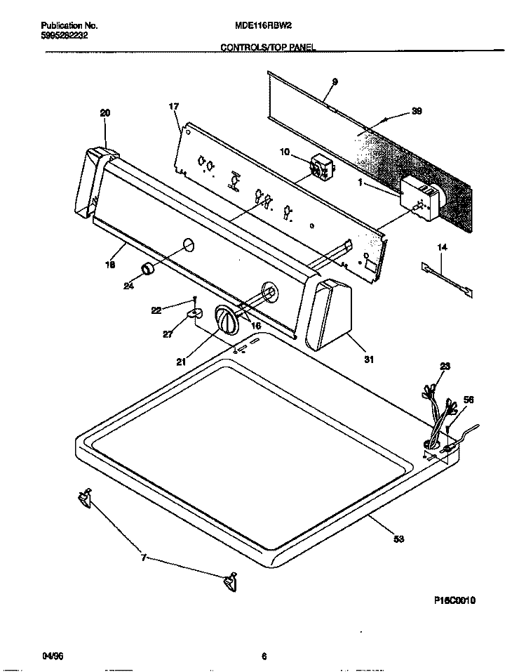 CONTROLS / TOP PANEL Diagram and Parts List for MDE116RBW2  Frigidaire Dryer