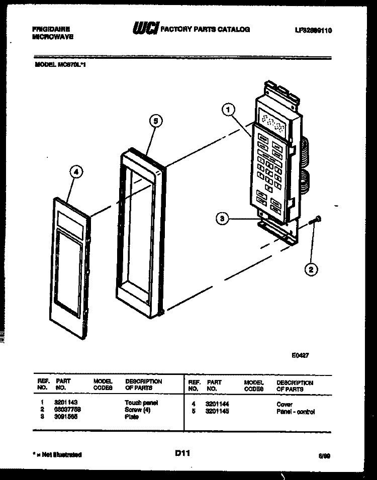 CONTROL PANEL Diagram and Parts List for MC870L1  Frigidaire Microwave