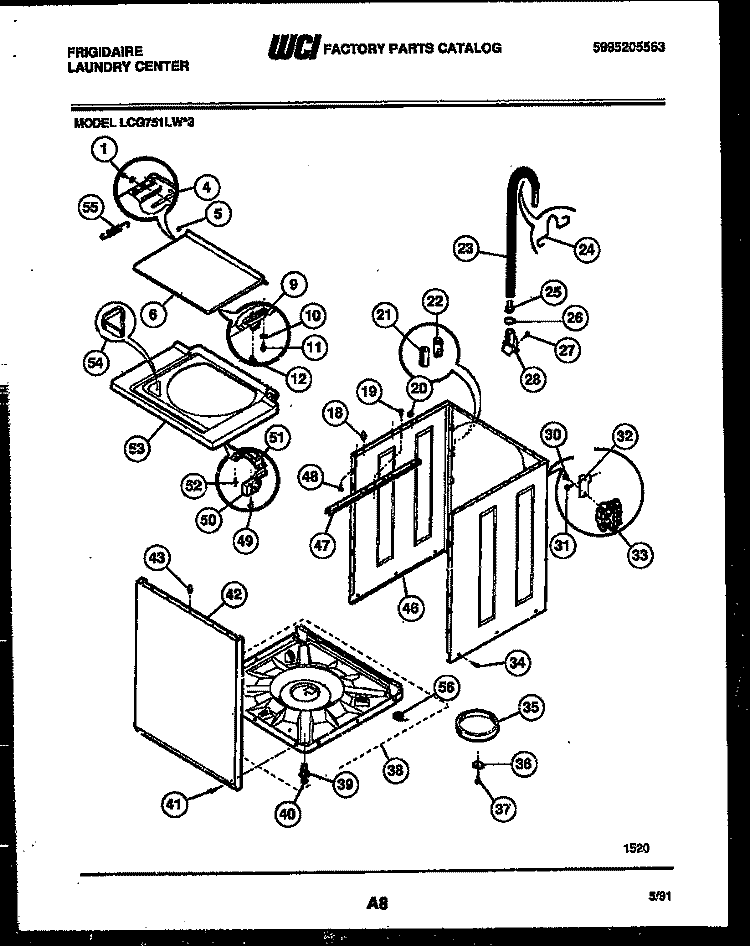 CABINET PARTS Diagram and Parts List for LCG751LW3  Frigidaire Washer Dryer Combo