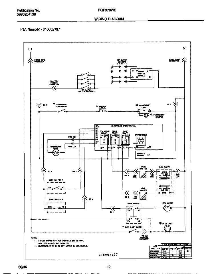 WIRING DIAGRAM Diagram and Parts List for FGF378WCCD  Frigidaire Range