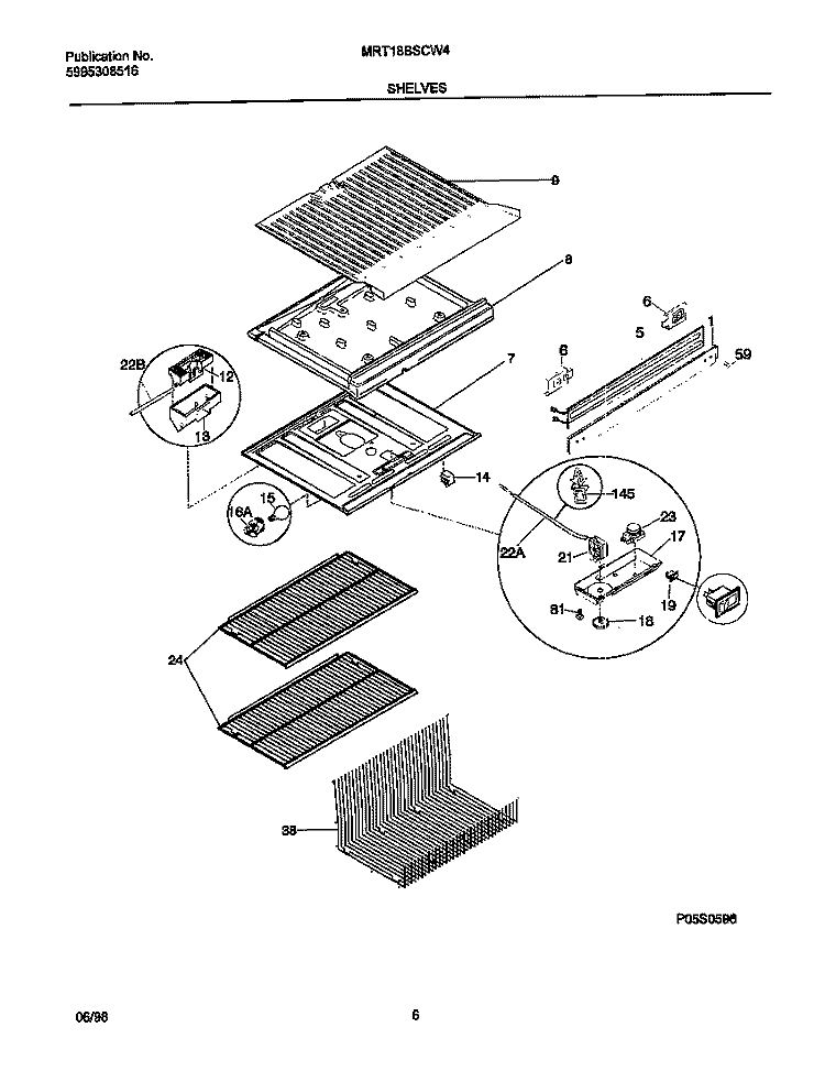 SHELVES Diagram and Parts List for MRT18BSCW4  Frigidaire Refrigerator