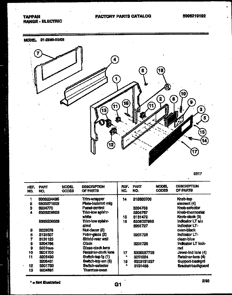 BACKGUARD Diagram and Parts List for 31-2649-00-05  Tappan Range