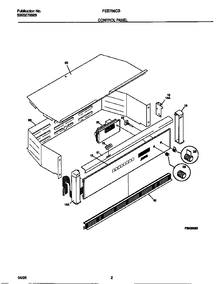 CONTROL PANEL Diagram and Parts List for FEB756CBSB  Frigidaire Wall Oven