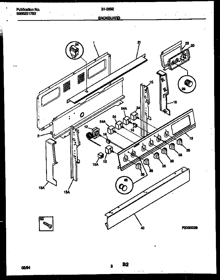 BACKGUARD Diagram and Parts List for 31-3592-23-01  Tappan Range