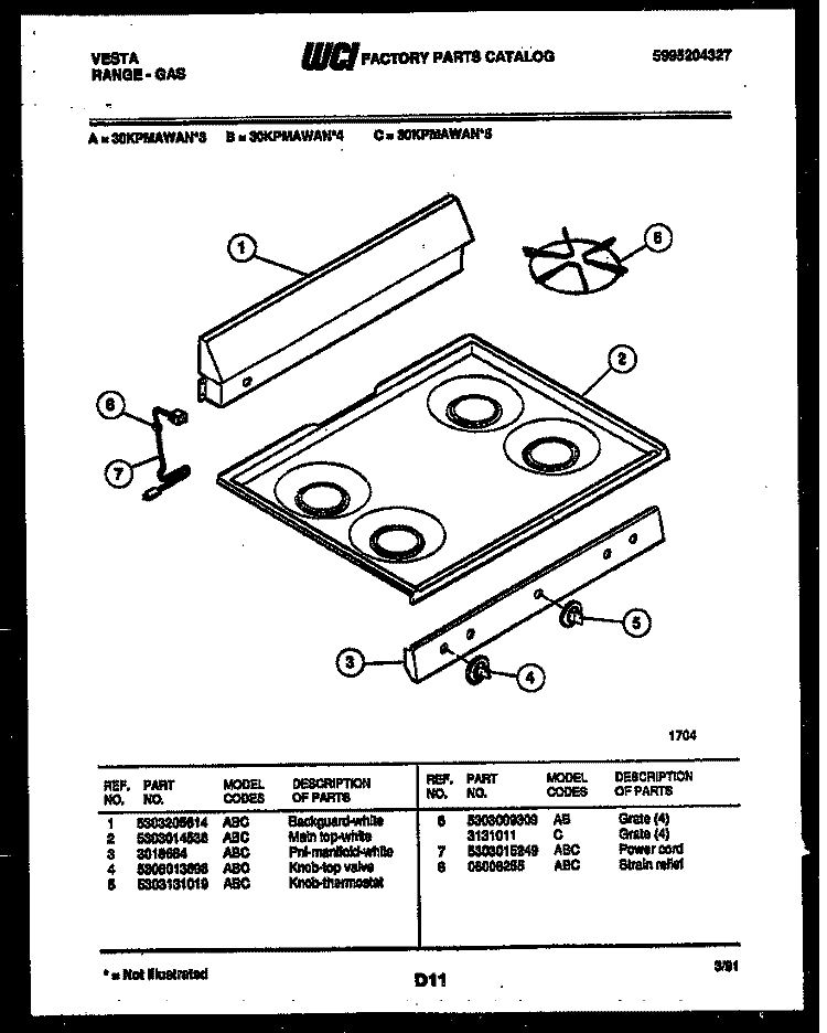 BACKGUARD AND COOKTOP PARTS Diagram and Parts List for 30KPMAWAN4  Tappan Range