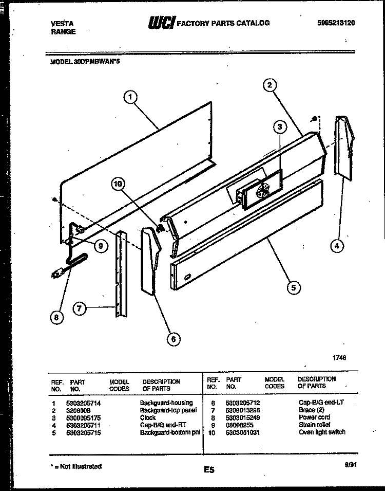 BACKGUARD Diagram and Parts List for 30DPMBWAN6  Tappan Range