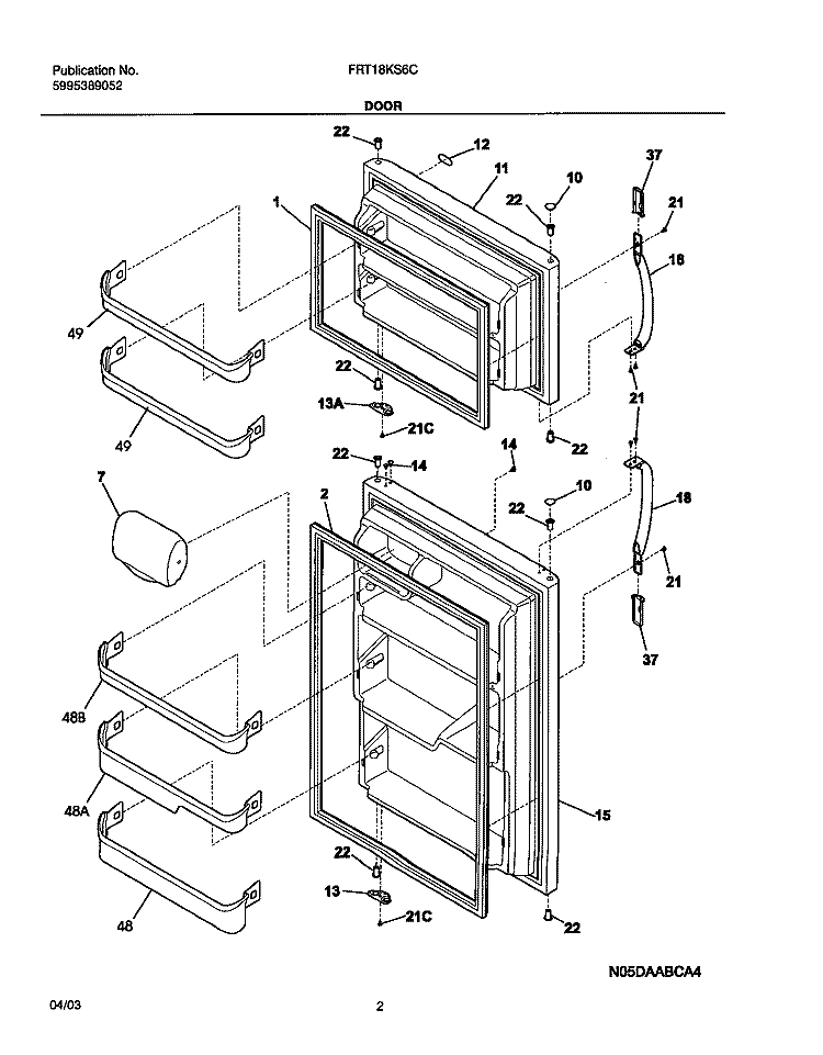 DOORS Diagram and Parts List for FRT18KS6CW0  Frigidaire Refrigerator
