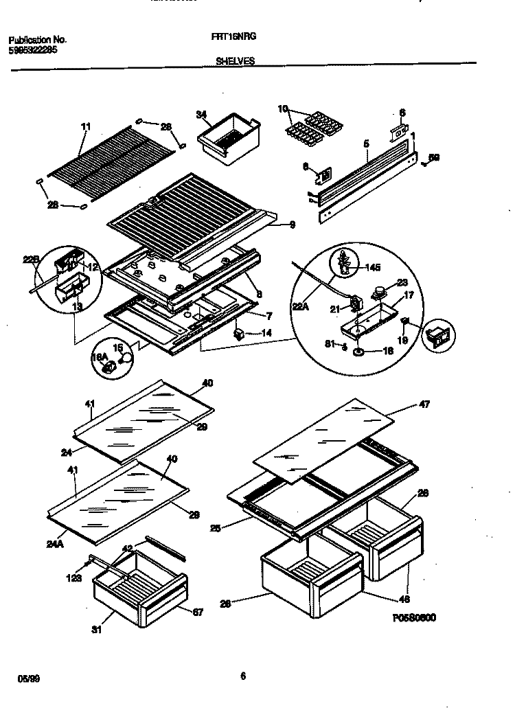 SHELVES Diagram and Parts List for FRT16NRGD5  Frigidaire Refrigerator