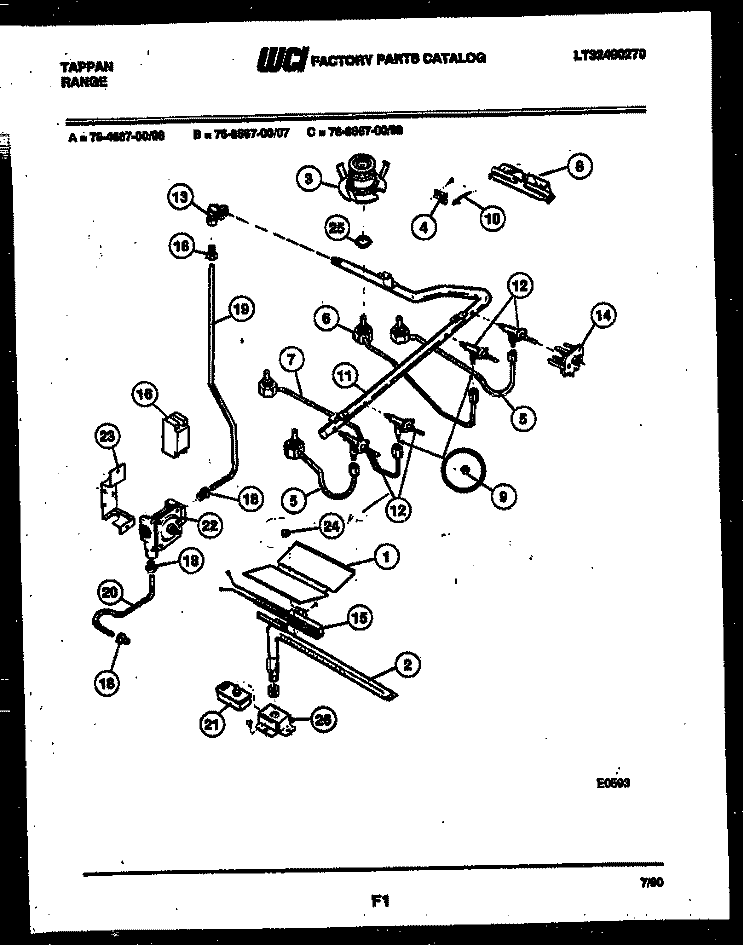 BURNER, MANIFOLD AND GAS CONTROL Diagram and Parts List for 76-4667-00-08  Tappan Microwave Oven Combo