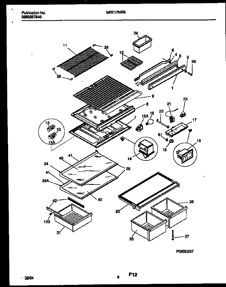 SHELVES AND SUPPORTS Diagram and Parts List for MRT17NRBY0  Frigidaire Refrigerator