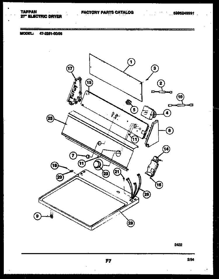CONSOLE AND CONTROL PARTS Diagram and Parts List for 47-2251-23-05  Tappan Dryer