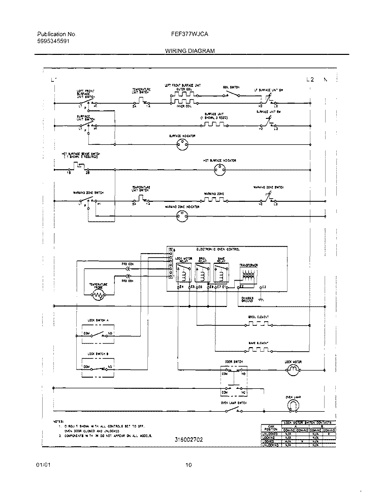 WIRING DIAGRAM Diagram and Parts List for FEF377WJCA  Frigidaire Range