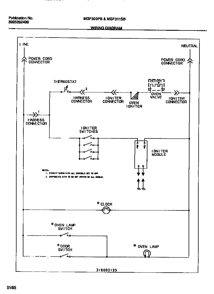 WIRING DIAGRAM Diagram and Parts List for MGF300PBWB  Frigidaire Range