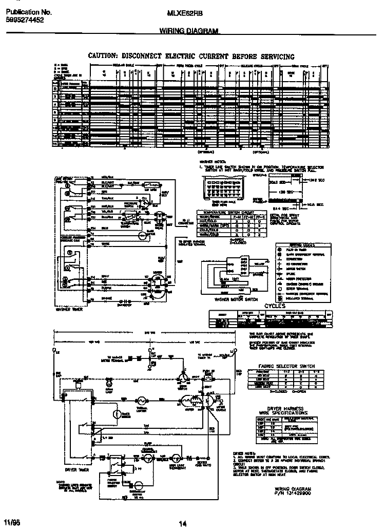 WIRING DIAGRAM Diagram and Parts List for MLXE62RBD2  Frigidaire Washer Dryer Combo