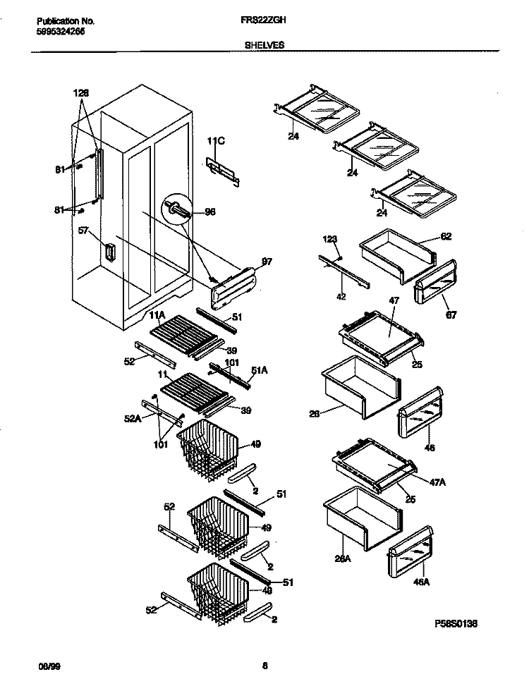SHELVES Diagram and Parts List for FRS22ZGHD0  Frigidaire Refrigerator